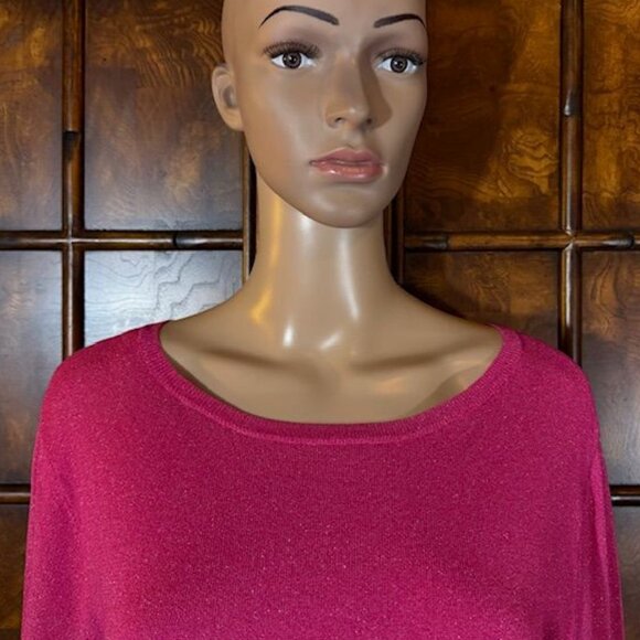 Chico's Pink Sweeping Crew Neck Shimmer Lightweight Sweater - Picture 6 of 14